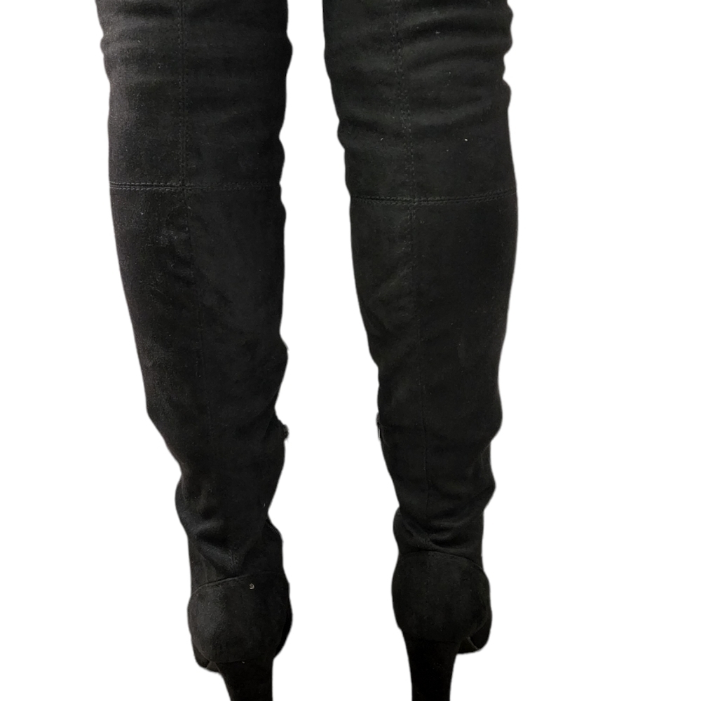 SHEIN Black Faux Suede Over The Knee High Adjustable Tie Lace Up Boots Sz. 8 1/2 - Picture 2 of 7